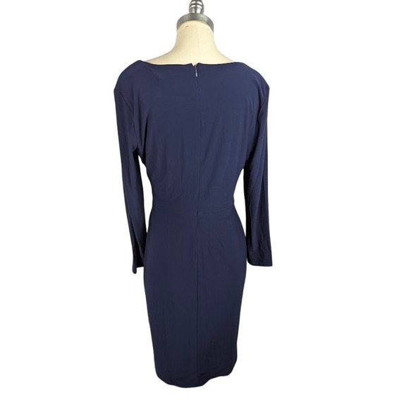 LAUREN Ralph Lauren Matte Jersey Surplice Dress Wrap Navy Size 12 Midi - Picture 3 of 5